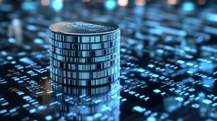 Sleek Silver Database Icon Resting on Digital Background