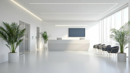 Bright Modern Office Reception Area With White Interior