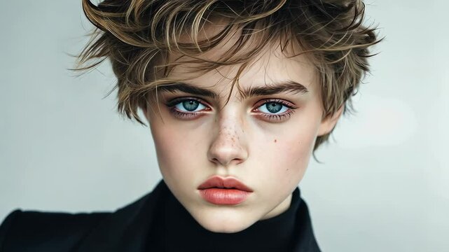 Androgynous Model Showcasing High Fashion Style with Unique Aesthetic in Contemporary Portrait Photography