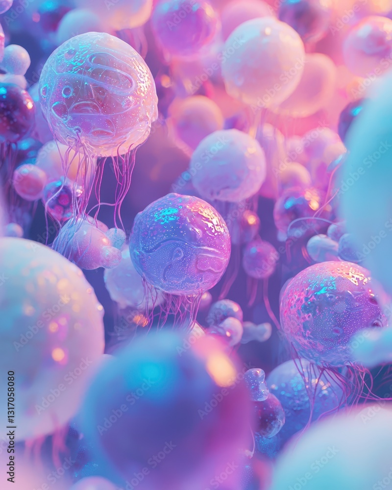 Poster colorful abstract background of floating jellyfish shapes in depth