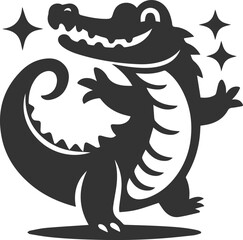 Crocodile wagging its tail happily vector silhouette