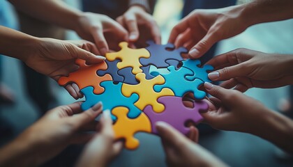 Dynamic team working together on a challenging puzzle