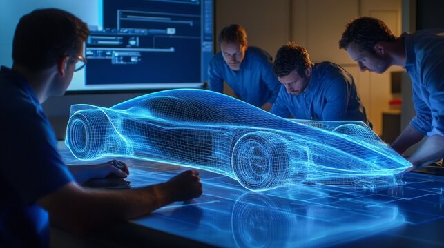 Engineers Designing Aerodynamic Car Model Using CFD Technology