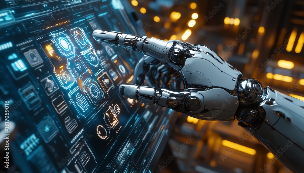 Poster advanced aidriven robotic hand manipulating a complex holographic display