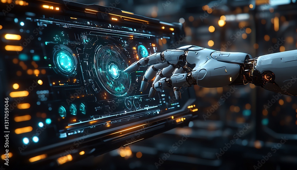 Poster advanced aidriven robotic hand manipulating a complex holographic display