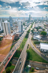 Beautiful aerial view of Campo Grande city. The landscape of the city with the Afonso Pena Avenue in the center, the main avenue of Campo Grande MS Brazil.
