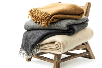 Stacked Blankets on Rustic Wooden Stand