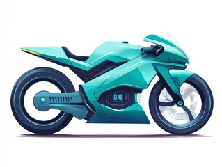 Obraz premium Futuristic Teal Motorcycle Illustration Sleek Design, Digital Display, White Background