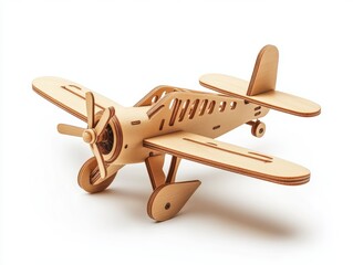 Light Brown Cardboard Airplane Model on White Background