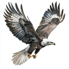 Fototapeta premium Majestic Bald Eagle in Flight Against White Background