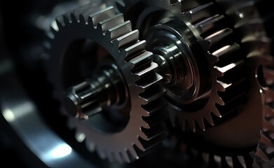 Close-up of a Gear Mechanism in a Dark Environment