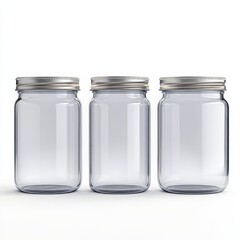 Delicate 3D-rendered glass jar features a gleaming silver lid, showcasing its elegant cylindrical form. Its transparency reveals its graceful silhouette, perfect for capturing precious items