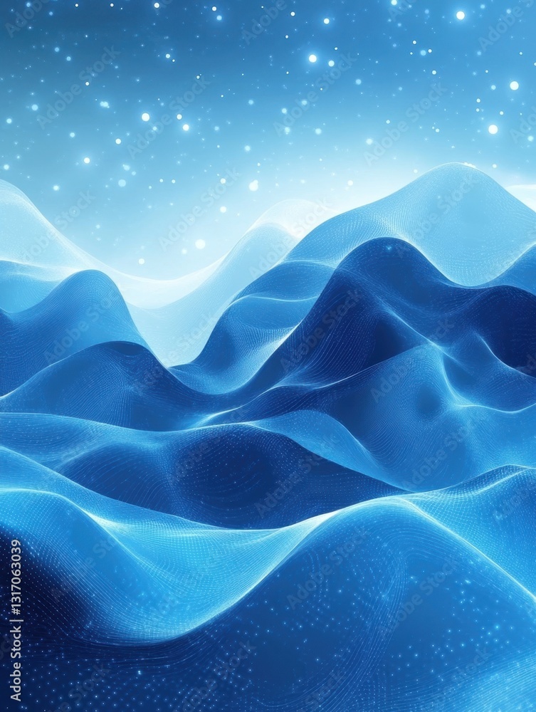 Aufkleber serene blue abstract landscape with gentle waves and sparkling light points creating a peaceful atmo