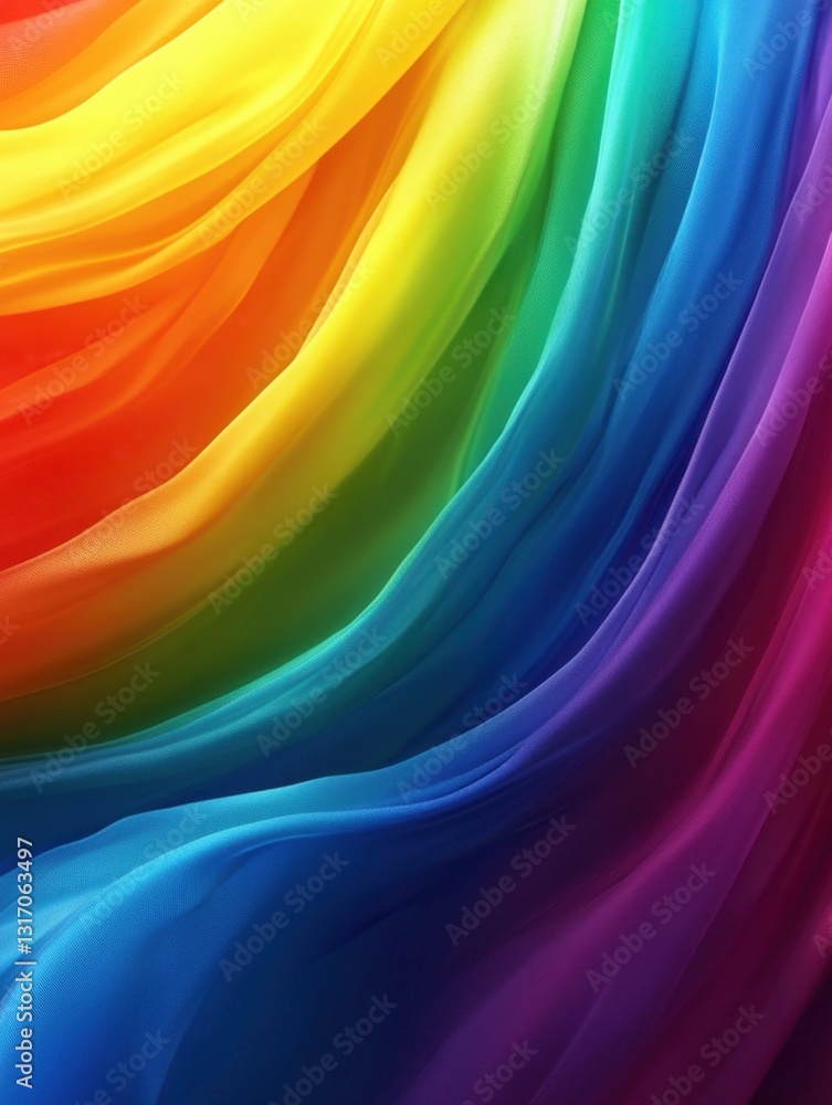 Poster vibrant rainbow spectrum fabric waves flowing in a mesmerizing pattern colorful textile art backgrou