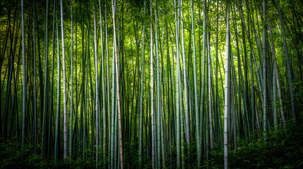 Tranquil Green Bamboo Forest With Tall Trees In Lush Woodland Nature Photography Capturing Sunlight