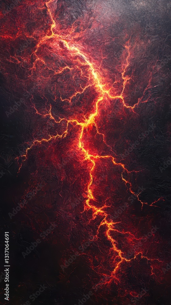 Poster fiery lightning bolt in a dark abstract background with red sparks