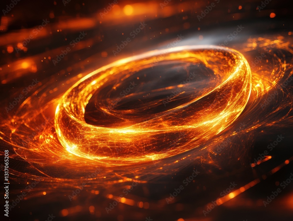 Aufkleber abstract fiery ring of glowing energy with sparks and particles against a dark cosmic background cre