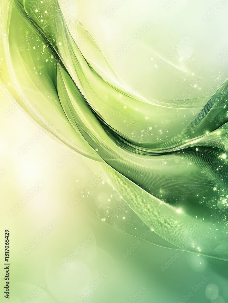 Poster ethereal green waves of light and energy flow in a mesmerizing abstract design for modern background