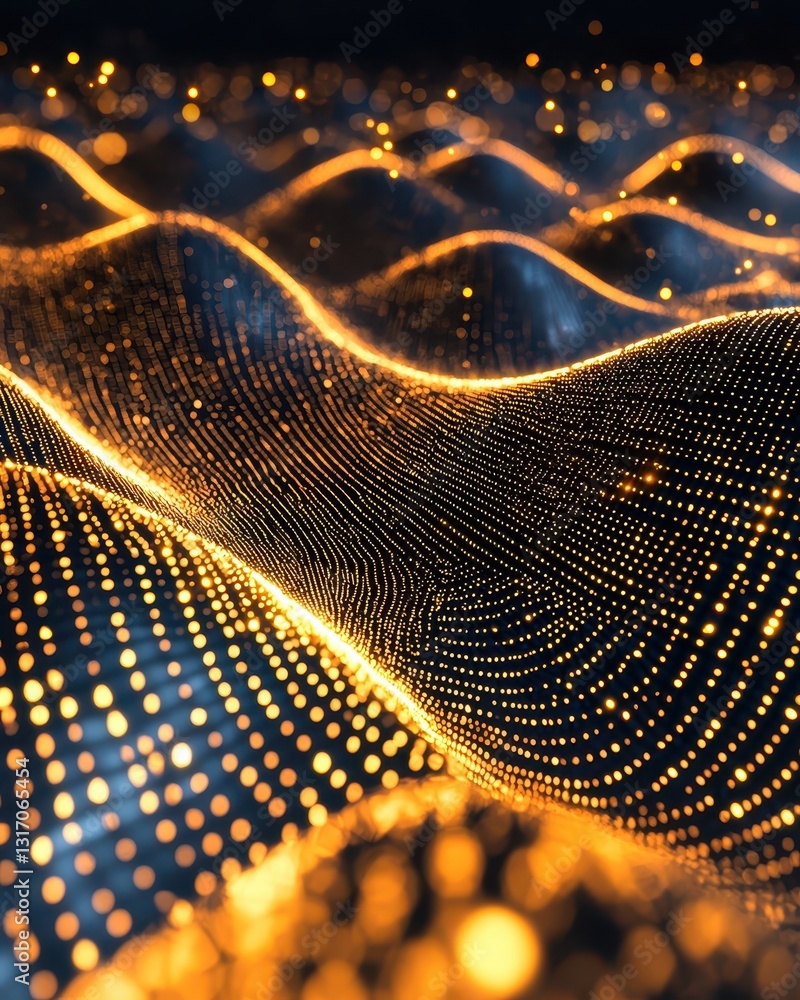 Poster abstract waves of golden particles with soft blurred background