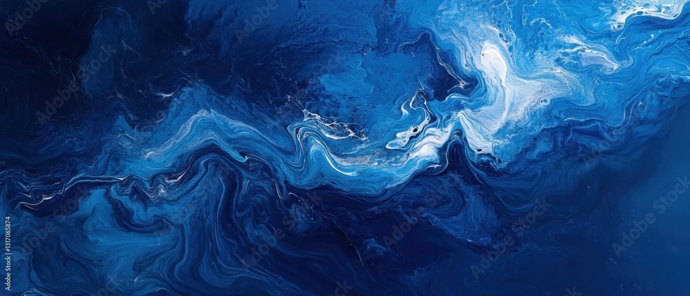 Aufkleber captivating abstract ocean painting in shades of blue and white creating a mesmerizing depth and flo