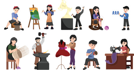 A Set Diverse Collection of Artisans Showcasing Traditional and Modern Handcrafted Skills.