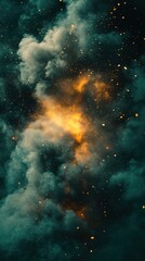 Ethereal cosmic cloudscape with golden light and teal mist creating a magical and dreamy atmosphere for fantasy art and abstract backgrounds