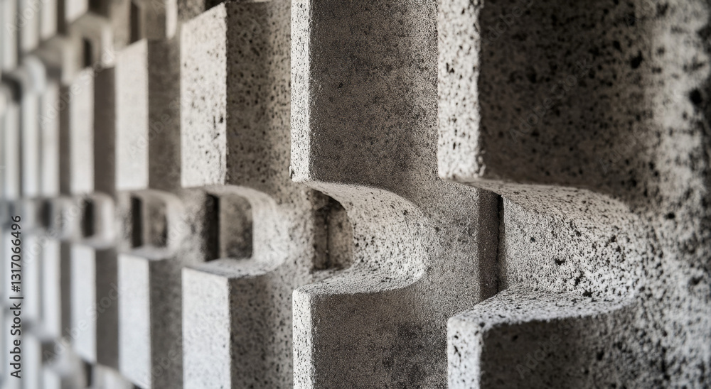 Aufkleber a detailed view focuses on a gray concrete wall with a repeating three dimensional grid pattern, sho