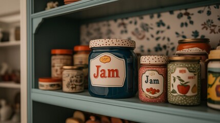Organic fruit jam on wooden rack 