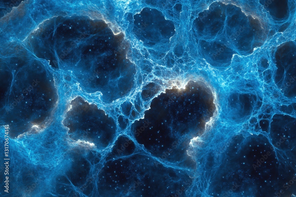 Aufkleber ethereal nebula in deep space abstract background with cosmic clouds and sparkling stars in blue ton