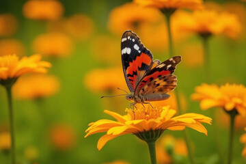 Obraz premium butterfly sitting on top of a yellow flower