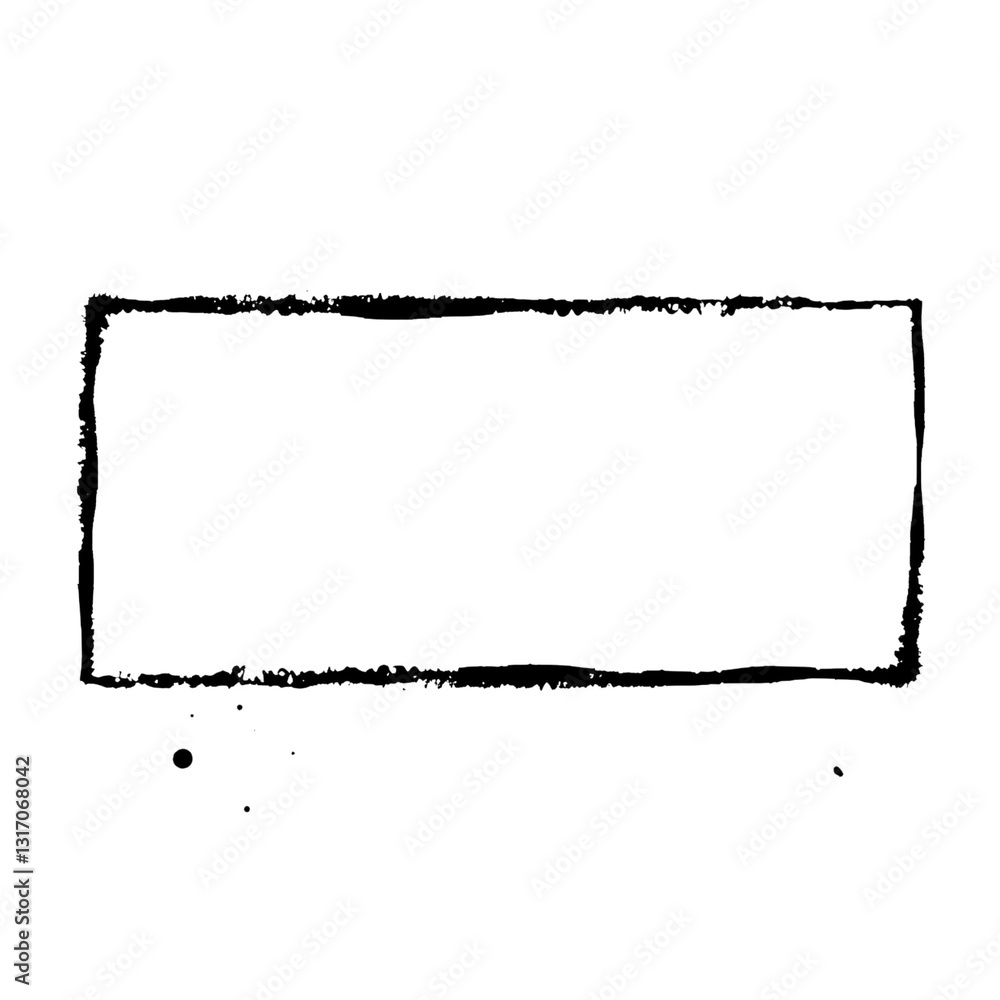 Poster thin black ink rectangular frame with distressed edges isolated on transparent background
