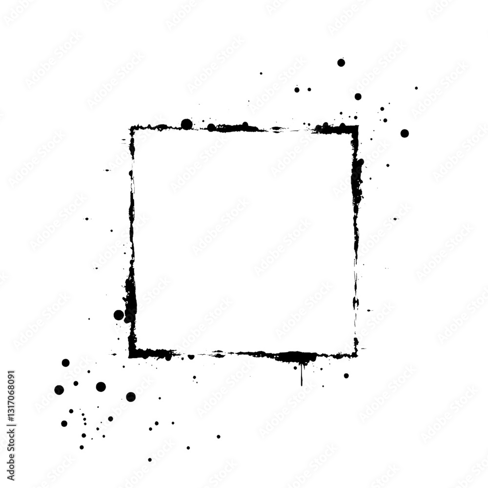 Poster minimalist black ink rectangular frame with rough edges isolated on transparent background