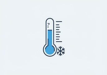 Blue thermometer icon, snowflake symbol, cold temperature indicator, minimalist design, weather graphic, digital illustration