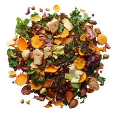 Pile of organic waste top view on transparent background