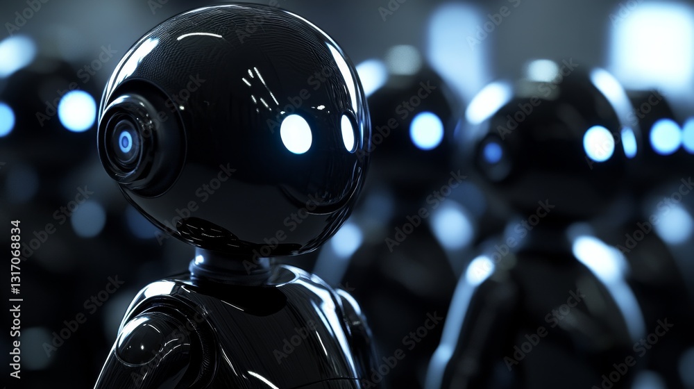 Poster futuristic black ai robots in digital realm with sleek design