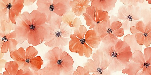 Peach blossoms watercolor, floral pattern