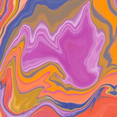 The texture appears smooth and glossy, enhancing the visual impact of the color contrasts. Abstract artwork featuring swirling patterns in vibrant, fluid motions. 