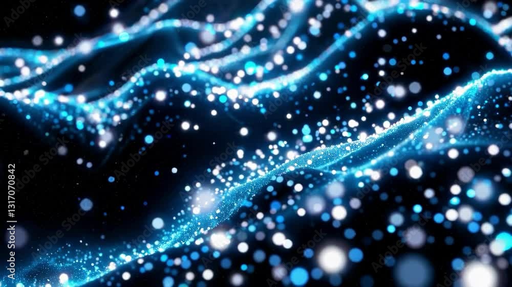 Poster abstract background with glowing blue particles on a dark backdrop, futuristic concept