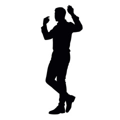 Silhouette of a man dancing with flamboyant gestures without a background
