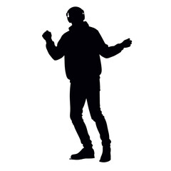 Silhouette of a person dancing with headphones without a background