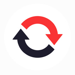 Stylized circular refresh symbol with red and black arrows without a background