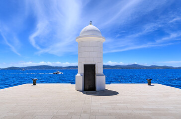 Zadar cityscape, Croatia: view of the Meerpromenade with the lighthouse.