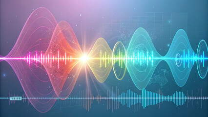 Fototapeta premium Vibrant sound waves in various colors create dynamic visual representation of audio. ethereal quality of design evokes sense of movement and energy, illustrating beauty of sound