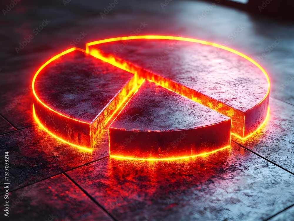 Poster vibrant glowing pie chart symbolizing equity distribution in a dynamic visual concept