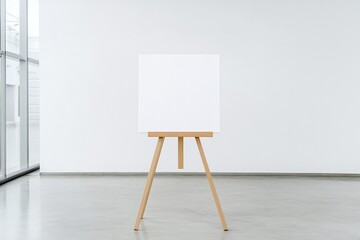 easel with blank canvas on wall