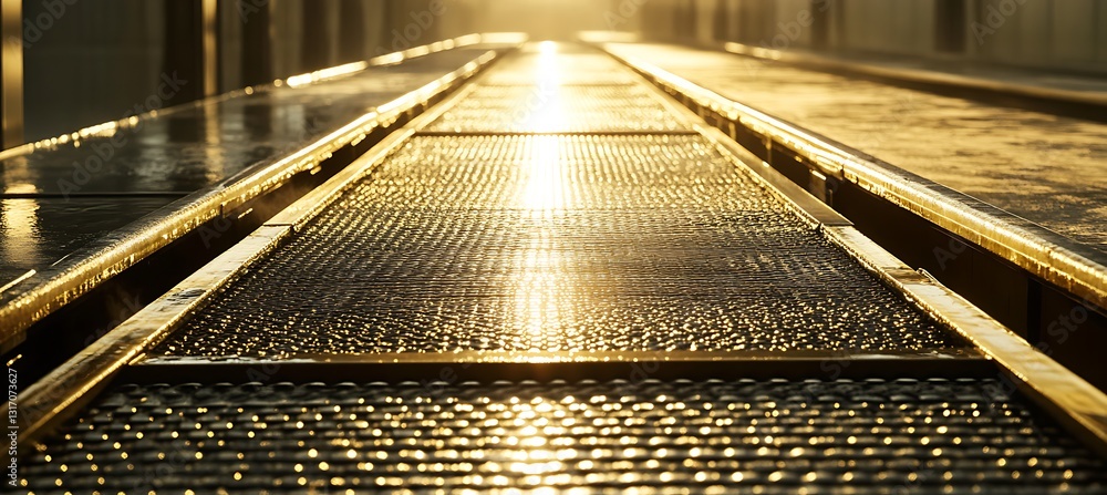 Aufkleber gold processing facility with an automated conveyor system transporting gold bricks for smelting and