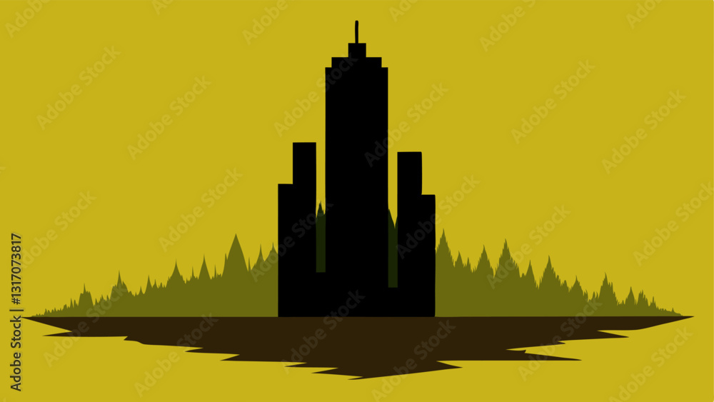 Poster skyscraper shadows a silhouette of a giant skyscraper casting a shadow over a small patch of wilted 