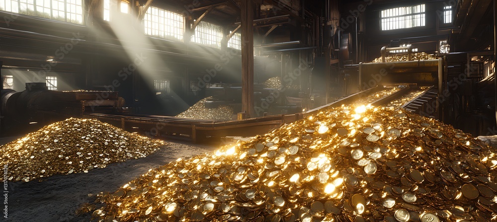Poster gold processing facility with an automated conveyor system transporting gold bricks for smelting and