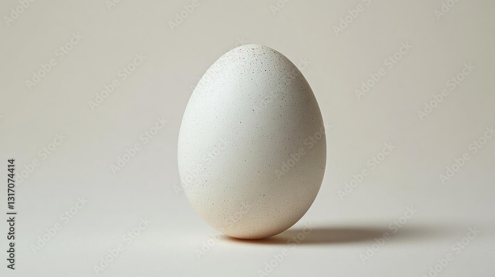 Poster a pristine white egg standing upright on a minimalist surface, highlighting its smooth texture and s