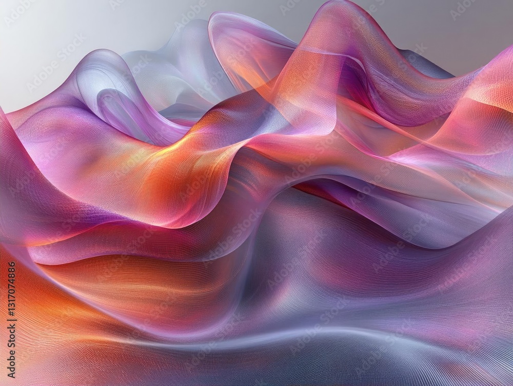 Poster vibrant flowing abstract waves in shades of orange and purple creating a dynamic visual effect
